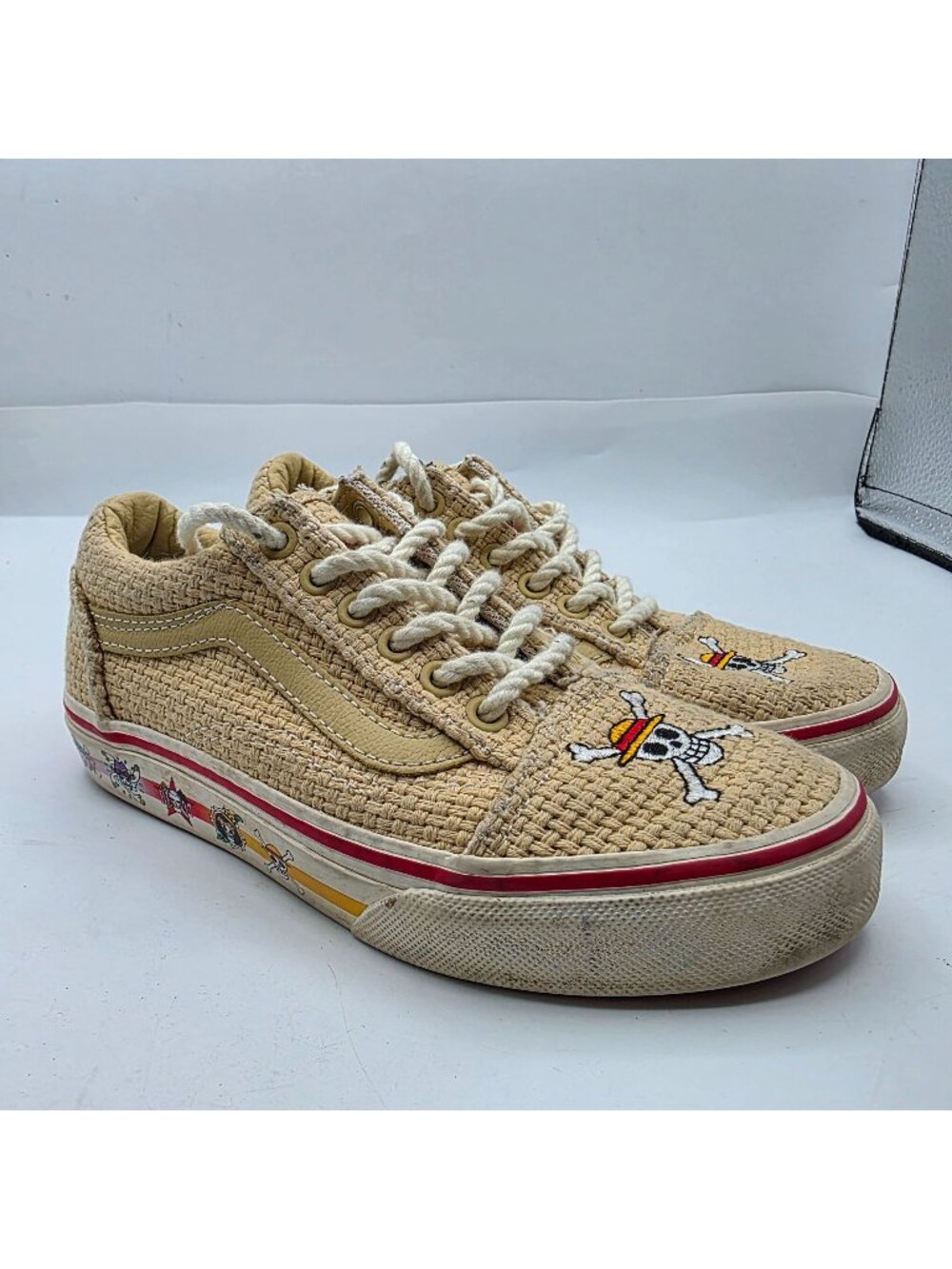 Vans x One Piece Old Skool Kids Size 13 Beige Woven Straw Skull Sample Shoes